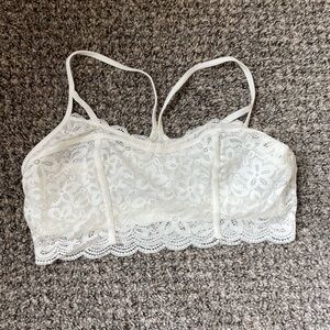 Aerie White Lace Bralette with Scalloped Hem